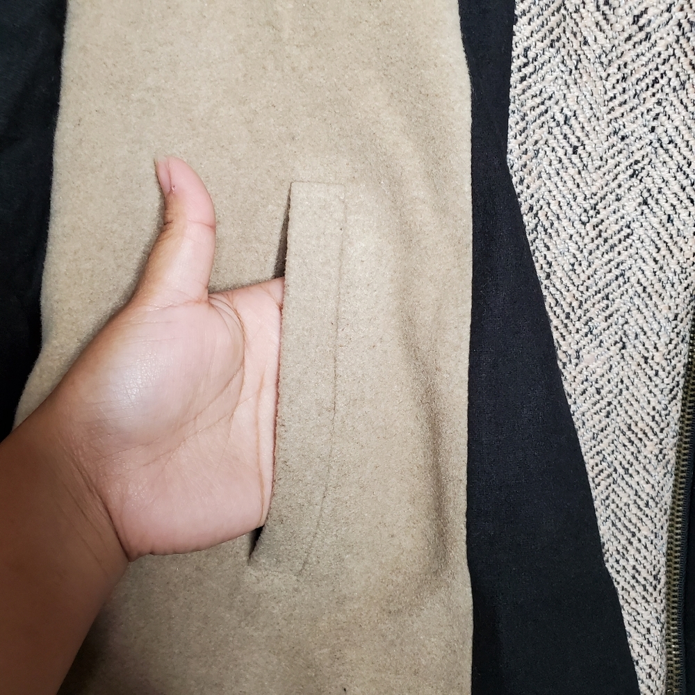 Eloquii Wool Black Tan Suede Moto Zip Jacket Tweed - Picture 3 of 6